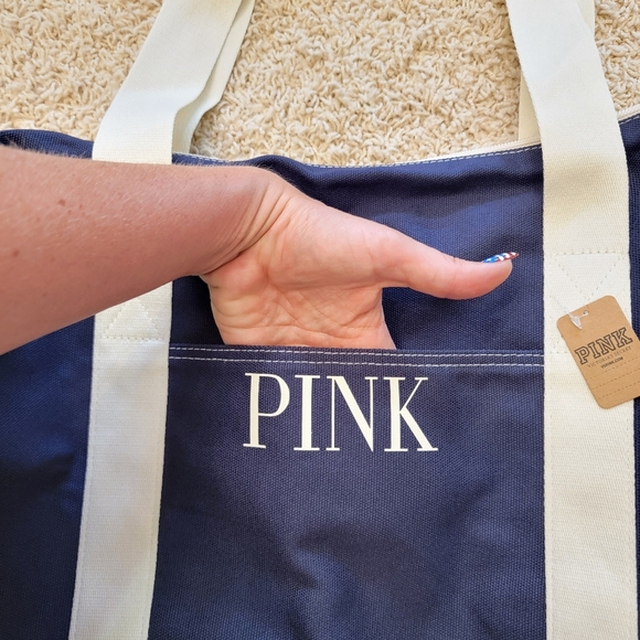 Pink by Victoria's Secret Canvas Duffle Bag Navy Gym Weekender Travel Logo NWT - Picture 14 of 15